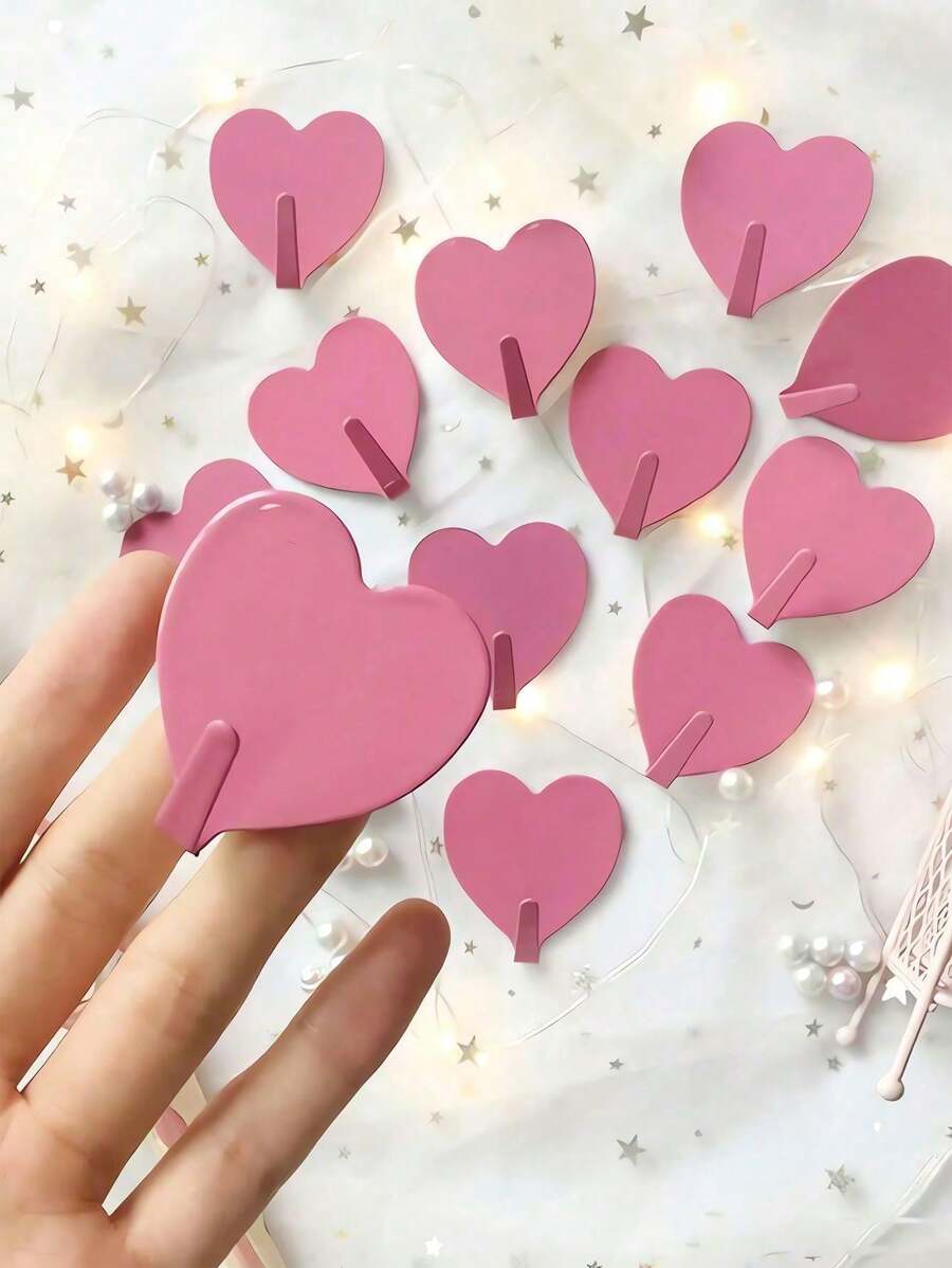 Móc treo tường hình trái tim, Móc treo không đục lỗ màu hồng dùng để trang trí nhà cửa, Quà tặng ngày lễ tình nhân, Móc treo chìa khóa tự dính, Nhà cửa, Trang trí, Kệ treo tường, Đồ dùng nhà bếp, Phụ kiện nhà bếp cho gia đình