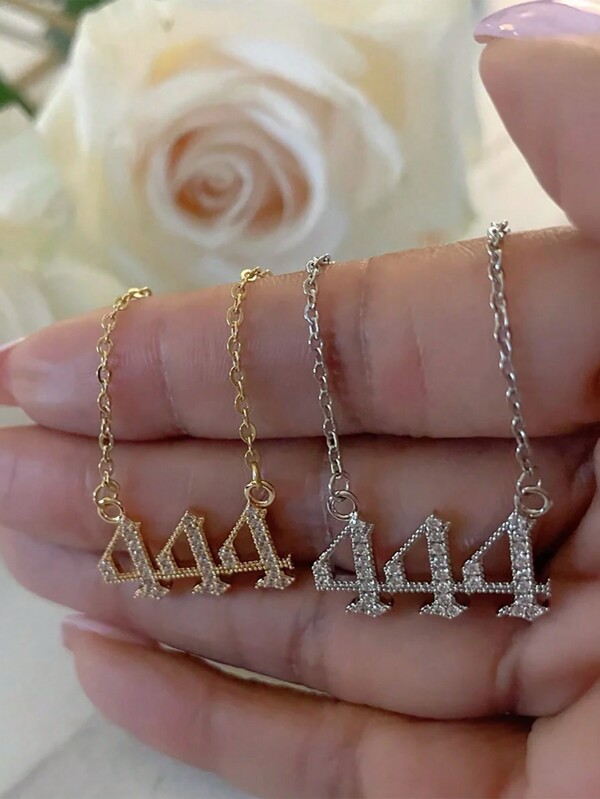 1pc European & American Fashion Cubic Zirconia Digital Angel Wing Pendant Necklace, Personalized Stylish Necklace For Women