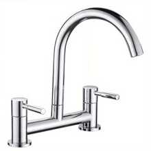 Modern Dual Lever Chrome Kitchen Sink Mixer Taps 2 Hole Deck Mounted Tap Faucet - Silver - View 8