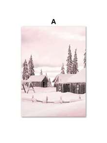 1PC Pink Christmas Winter Snow Santa Chalet Wall Art Canvas Painting Nordic Posters And Prints Wall Pictures For Bedroom Home Decor No Frame Christmas Decorations Room Decor - Multicolor - View 54