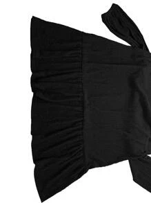 Women's Vintage Puff Sleeve Pocket Ruffle Hem Long Dress, New Spring/Autumn Fashion, Modest - Black - View 7