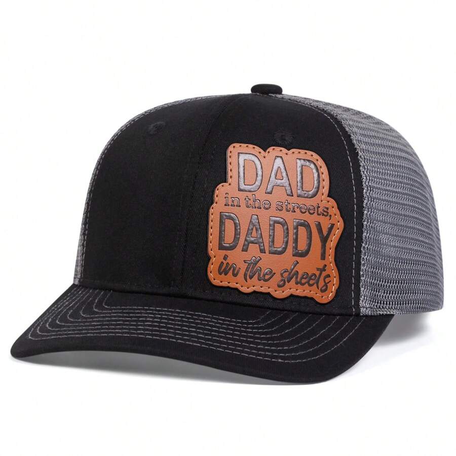 1 pieza Gorra de béisbol para hombre con parche marrón "DAD DADDY", gorra de malla ajustable para exteriores con protección solar, para ocio, viajes, turismo, playa, primavera y otoño - negro gris - Ver 1