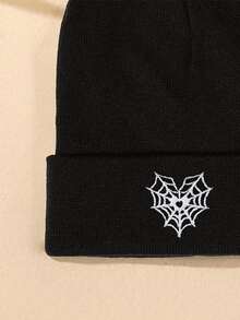 1 件刺绣蜘蛛网和心形针织帽，厚秋冬保暖男女通用无檐便帽，男女青少年户外滑雪帽，时尚无檐 Y2K 风格 - 針織帽 - 查看 2