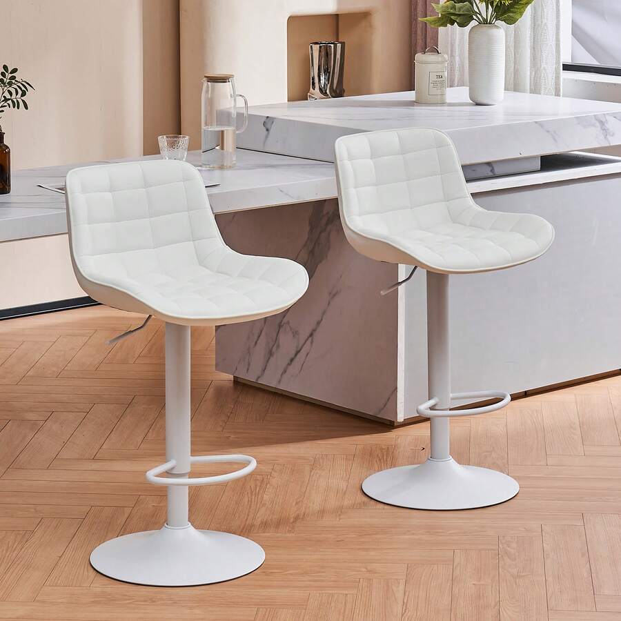 Modern Bar Stools Set Of 2, Height Adjustable Barstools With Metal Base