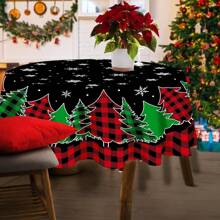 1st Kersttafelkleed, Kerstboomtafelkleed 70 Ronde Inch, Zwart Geruit Rechthoekig Winterkerst En Sneeuwvlok Keuken Kersttafeldecoratie, Geschikt Voor Gezinnen, Diners, FeestenKerstdecoratie, Kerstfeestbenodigdheden