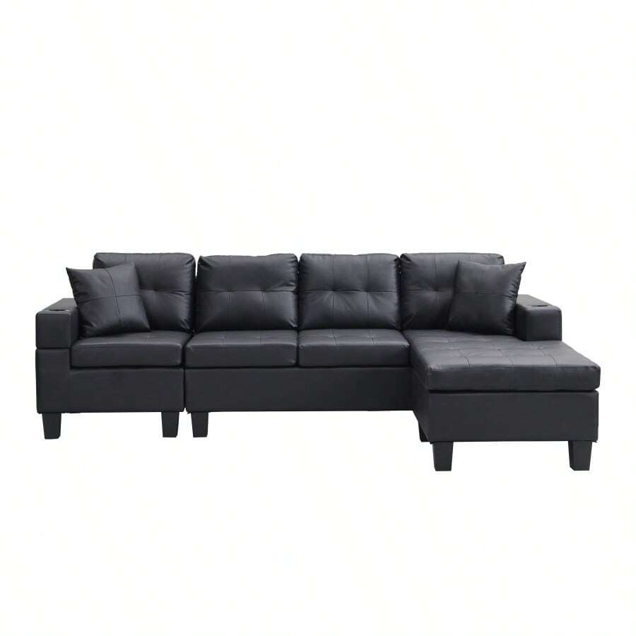 Sectional Sofa Set For Living Room With L Shape Chaise Lounge, Cup