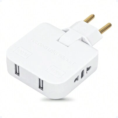 Adaptador De Tomada Usb Benjamin Articulado T Colorido 16A Bivolt Pino Chato 4 Em 1 Para Lugares Pequenos