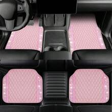 BlingBling Artificial Diamond Car Floor Mat Pink PVC Leather Girl's Love Gift First Small And Medium-Sized SUV Universal Waterproof, Anti Slip And Easy To Clean - Hồng - Xem 4
