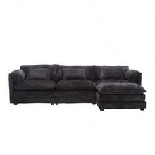 Modern Large Boucle Fabric L-Shape Sectional Chenille Fabric, Movable Pedals, Detachable Armrests, Oversized Three-Seat Sofa
