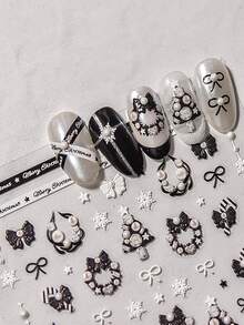 1 件蝴蝶结和雪花指甲饰品贴纸 DIY 艺术 Y2K 风格冬季美甲装饰饰品 - 彩色 - 查看 2