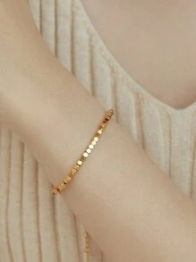 1pc Stainless Steel Square Beaded Necklace, Fashionable Gold Color, Suitable As A Gift - necklace - View 7