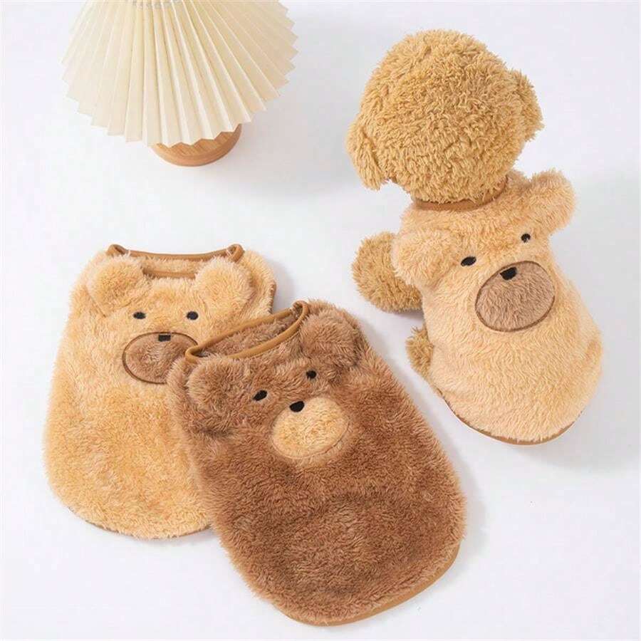Quần áo ấm áp cho thú cưng thiết kế hình gấu thêu, chống gió phù hợp cho chó và mèo nhỏ, Bộ sưu tập thu/đông mới - Cà phê nâu - Xem 1