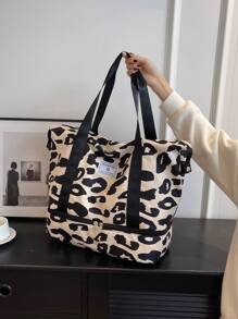 奶牛纹防水手提包，带购物袋，瑜伽包，大容量可折叠包，旅行包，游泳包，健身包，手提包，男女通用学生旅行行李包，个人物品包，大学背包，行李包，周末旅行包，医院包，返校用品包，学习用品包 - 黑與白 - 查看 6