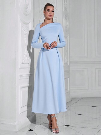 Barlahlsen Women's Long-Sleeved Asymmetrical Maxi Dresses