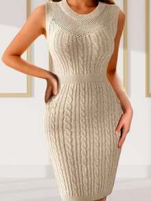 Elegant Knitted Midi Dress For Office Women's Fashion One Size Fits All 38/42 - 白色 - 查看 3