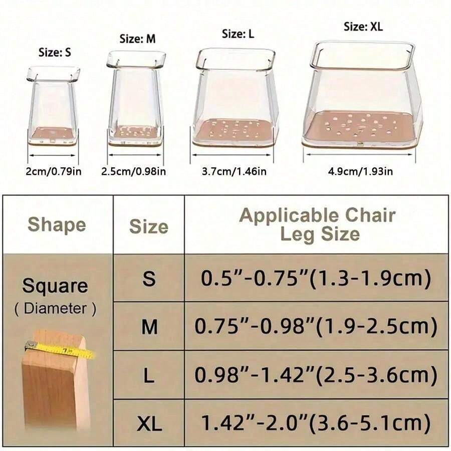 8pcs Square Chair Leg Floor Protectors, Clear Rectangular Chair Leg