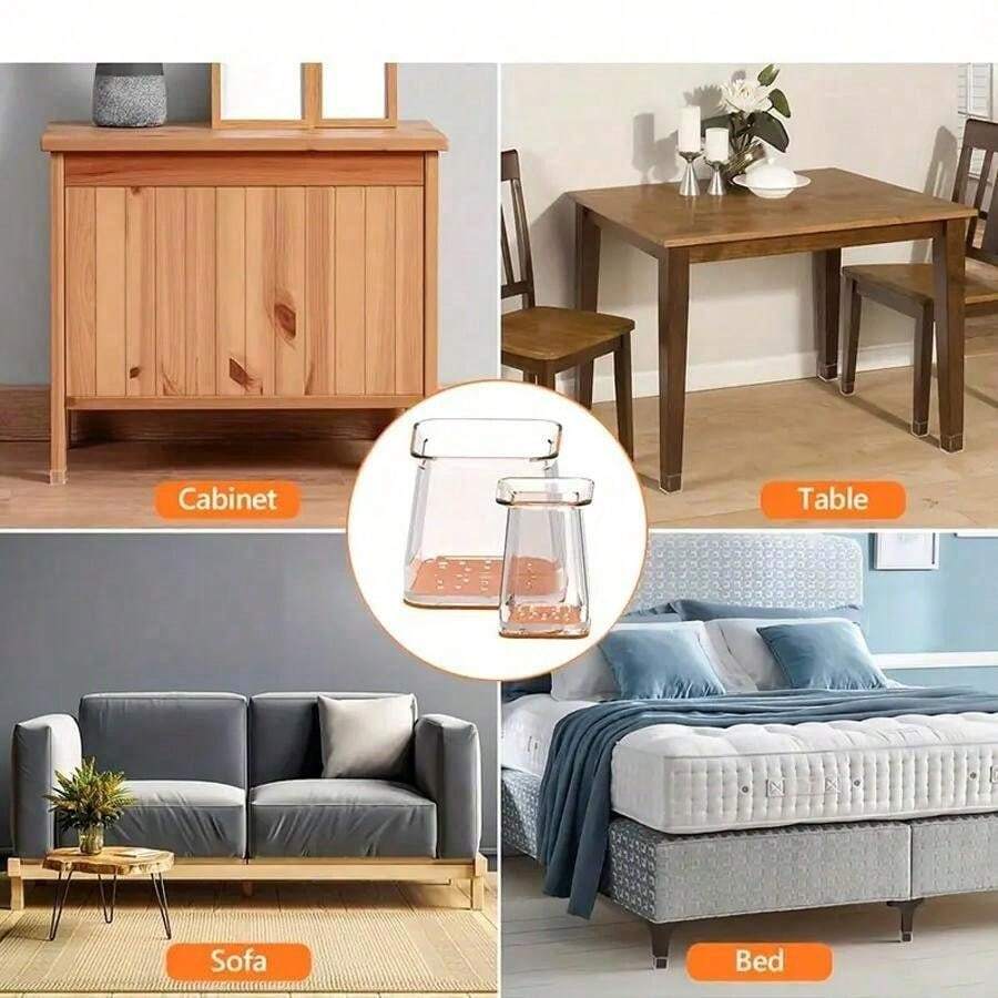 8pcs Square Chair Leg Floor Protectors, Clear Rectangular Chair Leg