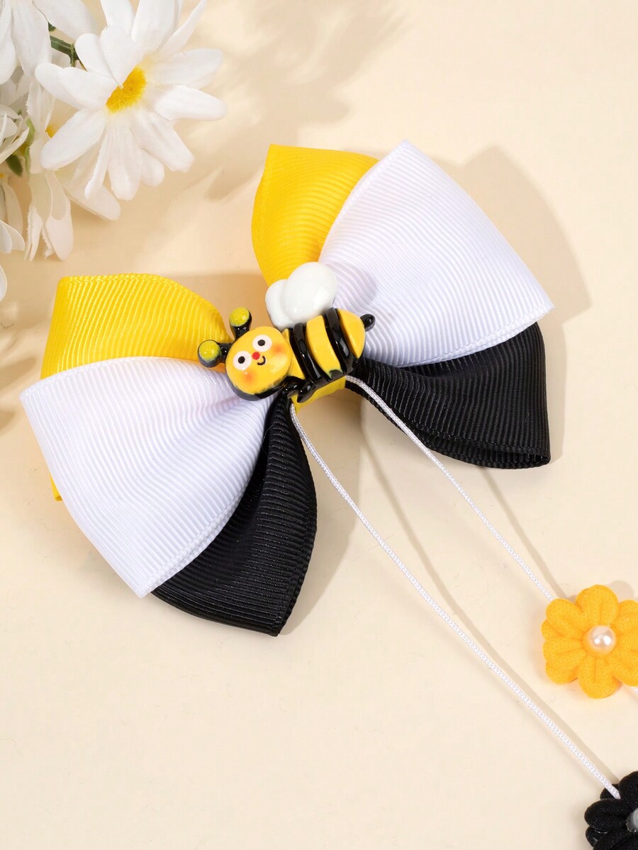 1pc Teddy Bear Hair Bow Clips For Toddlers Girls , Satin Ribbon Hair