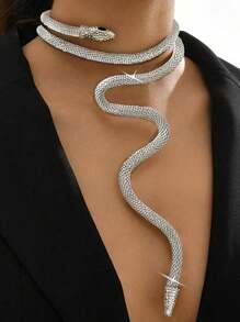 蛇設計項鍊 - 銀色 - 查看 5