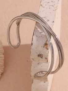 1 件简约风格金色十字交叉多层开口袖口手镯，奢华时尚手镯，适合日常佩戴和派对配饰，节日礼物 - 彩色 - 查看 9