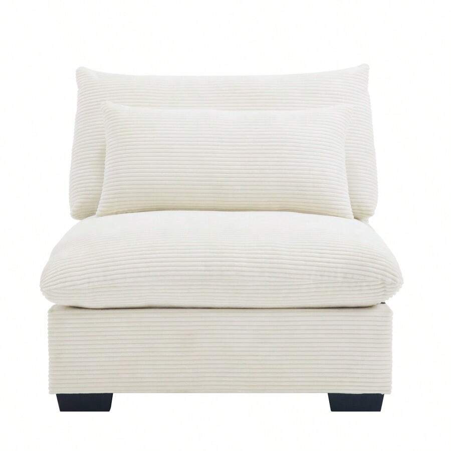 Armless Sofa For Flexible Combination To Become 2 Seater 3 Seater 4 Seater Sofa; Armless Sofa With Delicate And Soft Corduroy Fabric, High Resilience Sponge And Waist Pillow, Beige - 米色+燈芯絨+1座如圖 - 查看 1