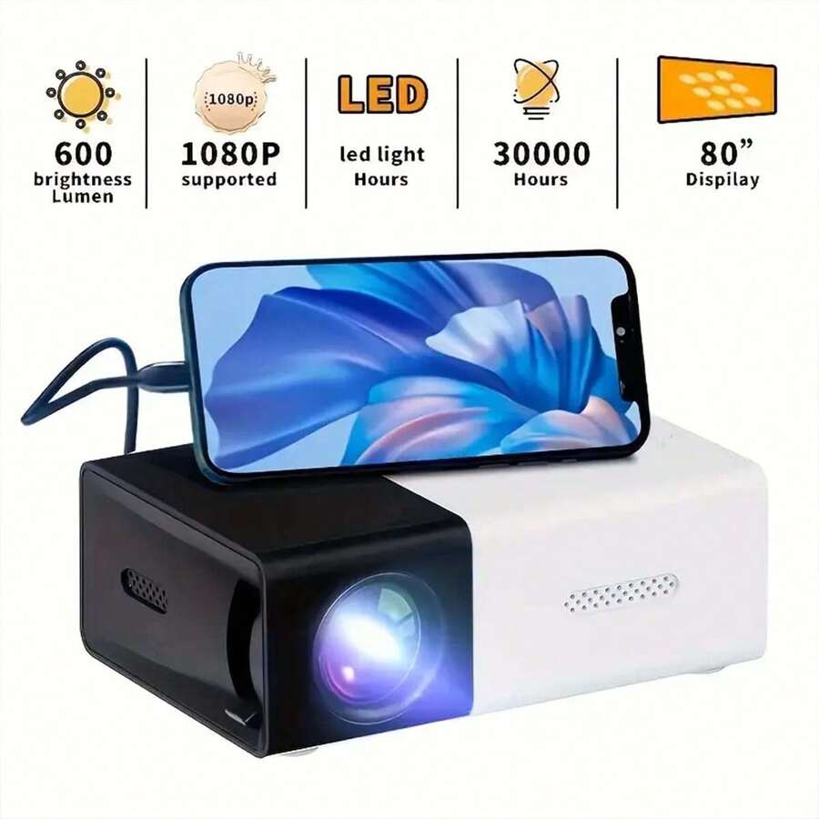 1pc High Definition Portable Mini Projector 3D Vision, Outdoor & Home