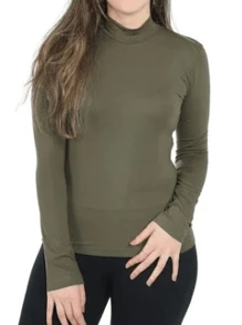 Basic Visco Lycra Turtleneck Second Skin Top - Army Green - View 1