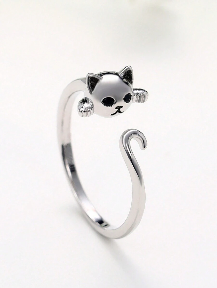 1pc Fashion Animal Shaped Cubic Zirconia Ring, Women's Valentine's Day Gift, Suitable For Wedding, Engagement, Anniversary, Party And Other Occasions - Silver - View 1