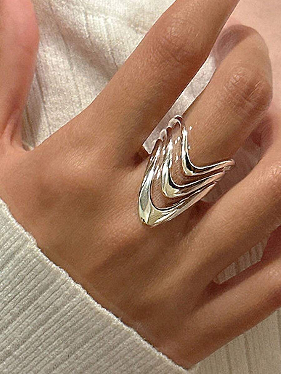 GAGAFEEL 1 件简约酷炫 S925 纯银光滑多层戒指，适合派对、约会、礼物、日常佩戴、生日礼物