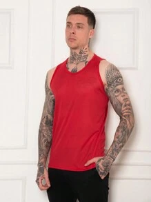 Men's Digging Sport Sleeveless Round Neck Tank Top Pure Solid - Đỏ - Xem 3
