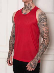 Men's Digging Sport Sleeveless Round Neck Tank Top Pure Solid - Đỏ - Xem 1