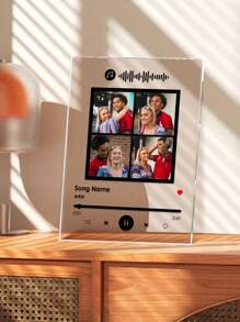 1pc Customized Music Plaque, Can Add Multiple Photos And Text, Ideal For Valentine's Day Gift, Unisex, Can Be Used As Album Cover Or Room Decor, Customized Acrylic Music Song Plaque With Photos And Text, Great For Anniversary, Unique Personalized Gift For Her - Multi-picture-Customized 4 photos-Black - View 3