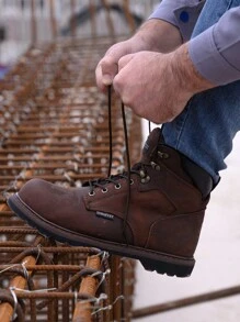 TOSAFZXY Men's Safety Shoes, Anti Smash Steel Toe Safety Boots, Men's Work Boots, Mid Ankle Leather Outdoor Combat Boots, Slip Resistant Hiking Boots - 棕色 - 查看 6