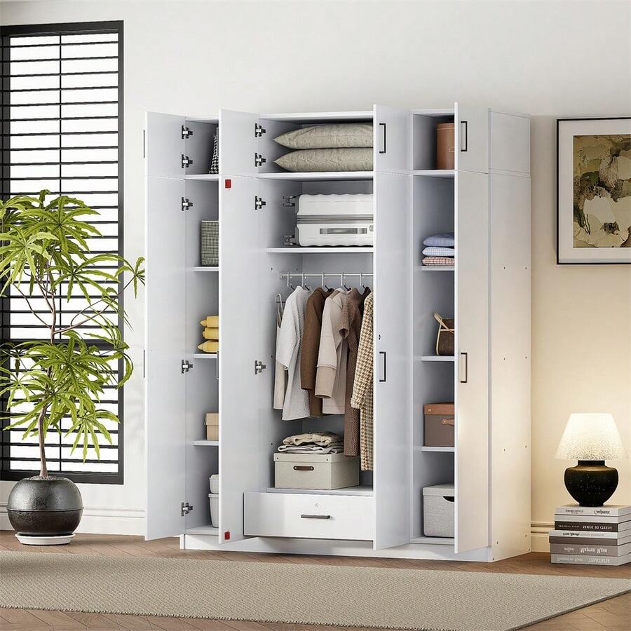 4Door Wardrobe With 1 Drawer And Top , White SHEIN USA