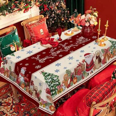 Christmas Circular Tablecloth 70 Inches (Approximately 177.8 Cm), Circular And Rectangular Christmas Table Decoration Tablecloth, Santa Claus Tablecloth Polyester Retro, One Red Christmas Tablecloth, Suitable For Picnics, Parties, And DinnersSupplies