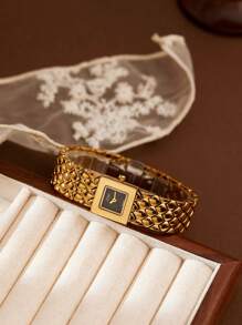 XIVIYA 1 Stück Damen Armbanduhr in Vintage Gold-Farbe mit Rauten-Design Stahlarmband, wasserdicht, exquisite Verarbeitung und hochwertiges Gefühl, ideal für Partys, tägliche Wege und zum Outfit kombinieren