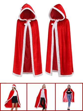 Festive Hooded Cape For Christmas & Halloween - Plush Trim, Polyester, Perfect For Parties & Events