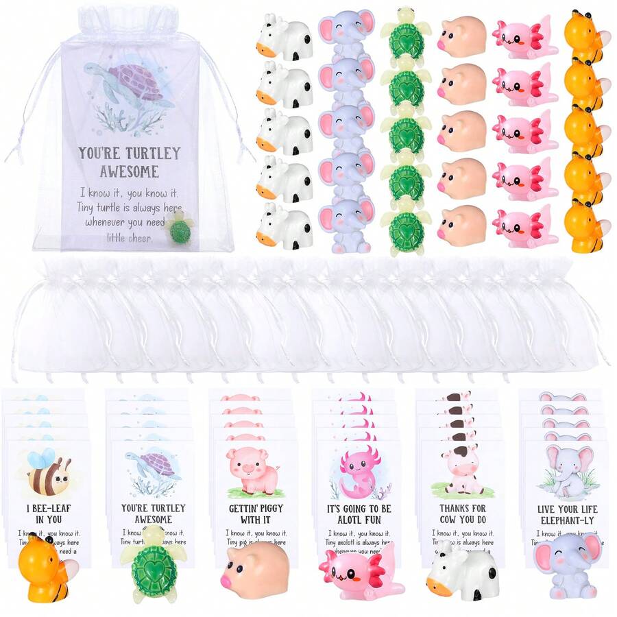 90 Pcs Mixed Animal Thank You Gift Set, Includes Resin Toys, Thank You Cards, And Bags, Ideal For Employee Appreciation, Graduation, Birthday, Christmas, Wedding - Nhiều màu - Xem 1