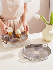 1 szt. Luksusowa taca ozdobiona kryształkami, kuchnia, prezent świąteczny - Szary - Zobacz 7