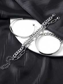 4 chiếc vòng tay phong cách Punk xích phóng đại, tối giản cá nhân hóa, thời trang Hip Hop - Bạc - Xem 4