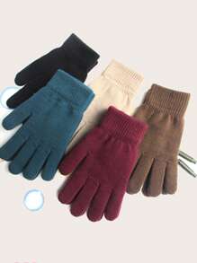 1pair Solid Color Thermal Lined Thickened Full Finger Knitted Gloves, Ultra Warm, Soft, And Windproof For Autumn And Winter Cycling, Driving, And Outdoor Activities, Ideal Gift Choice