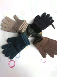 1pair Solid Color Thermal Lined Thickened Full Finger Knitted Gloves, Ultra Warm, Soft, And Windproof For Autumn And Winter Cycling, Driving, And Outdoor Activities, Ideal Gift Choice