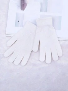 1pair Solid Color Thermal Lined Thickened Full Finger Knitted Gloves, Ultra Warm, Soft, And Windproof For Autumn And Winter Cycling, Driving, And Outdoor Activities, Ideal Gift Choice