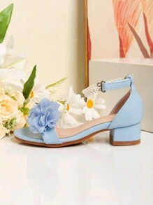 1 Pair Fashion Roman High Heel Pearl Decor Sandal Shoes, Girls High Heel Dance Shoes, Students Performance & Daily Wear Sandals, Wedding Shoes