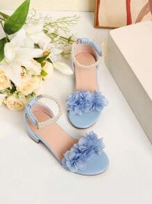 1 Pair Fashion Roman High Heel Pearl Decor Sandal Shoes, Girls High Heel Dance Shoes, Students Performance & Daily Wear Sandals, Wedding Shoes