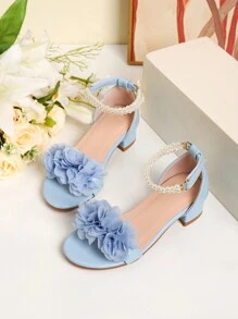 1 Pair Fashion Roman High Heel Pearl Decor Sandal Shoes, Girls High Heel Dance Shoes, Students Performance & Daily Wear Sandals, Wedding Shoes