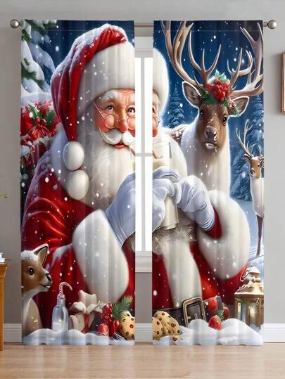 2 pièces Rideaux de fenêtre bonhomme de neige de Noël, rideaux décoratifs de salon transparents, rideaux de chambre à coucher et de salon pour la protection de l'intimité