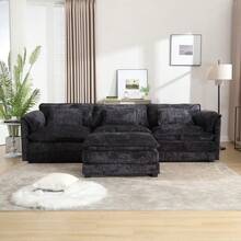 Modern Large Boucle Fabric L-Shape Sectional Chenille Fabric, Movable Pedals, Detachable Armrests, Oversized Three-Seat Sofa
