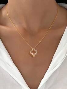 1件简约可爱锆石四叶草项链，925纯银女士精致项链，高端珠宝礼品，派对礼物，生日礼物，约会必备 - 四葉草縷空項鍊 - 查看 5