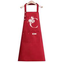 1pc Letter Series Red Base Colorful Letters & Holographic Flower Pattern Cute Heart Printed Apron, Perfect For Parties And Weddings, Made Of Peach Skin Fabric,Kitchen,Bathroom,Home,Household Suppliers-Unique Name Initials Meaning Style - Pink Flowers - View 20